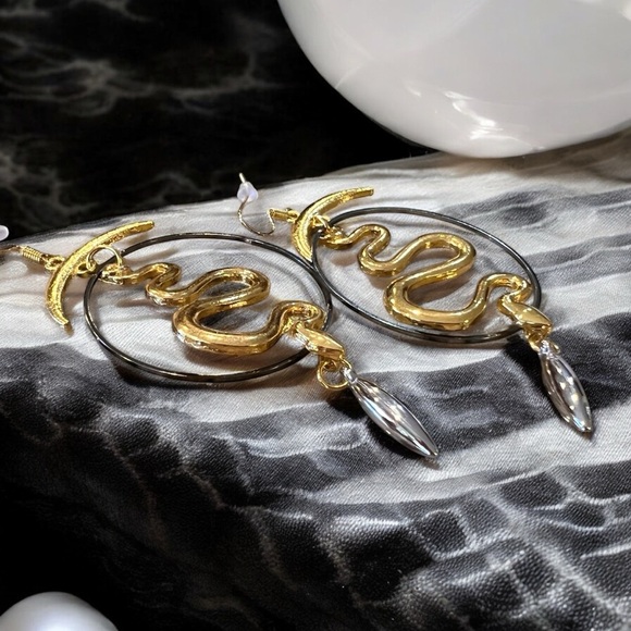 Chic Black, Gold, and Silver Toned Boho Snake Earrings Witchy - Picture 8 of 16